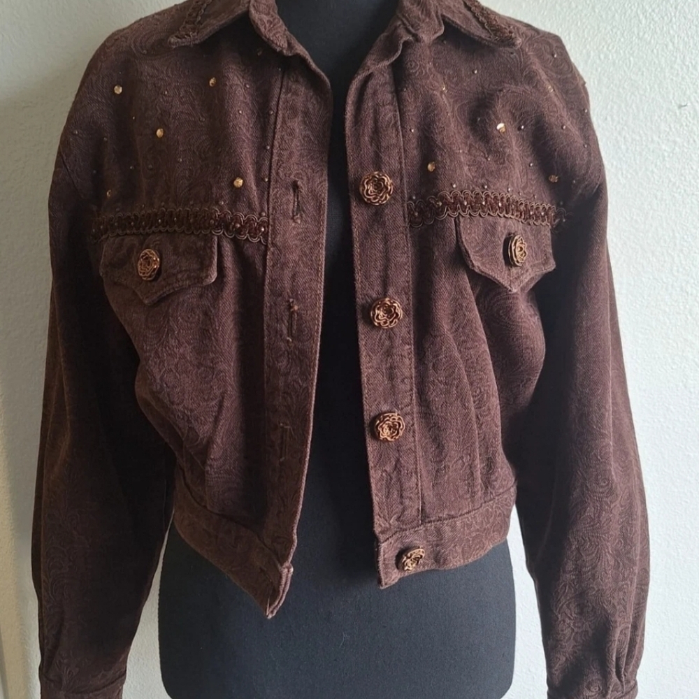 Cache Brown Jean Jacket with Corduroy Texture